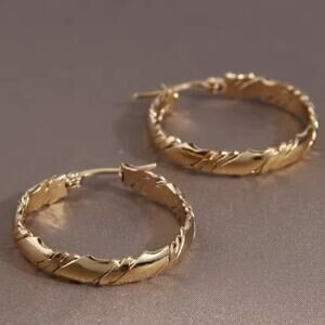 18K Gold Plated Hoop Earrings Layered Swirl Vtg Women's Fashion Birthday Gift